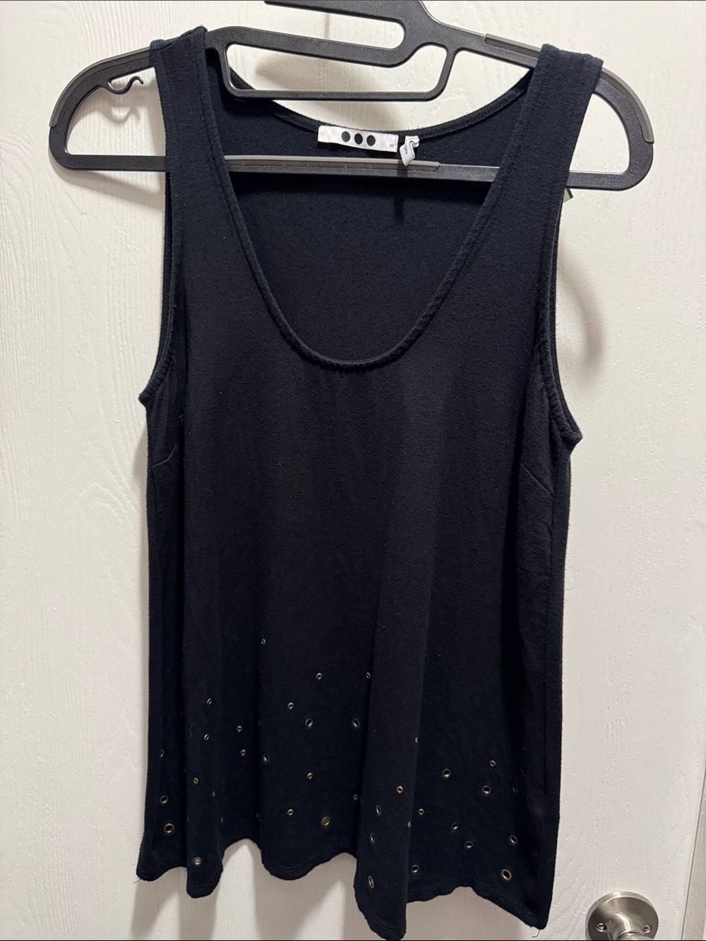 Three Dots Black Eyelet Hem Tank Top